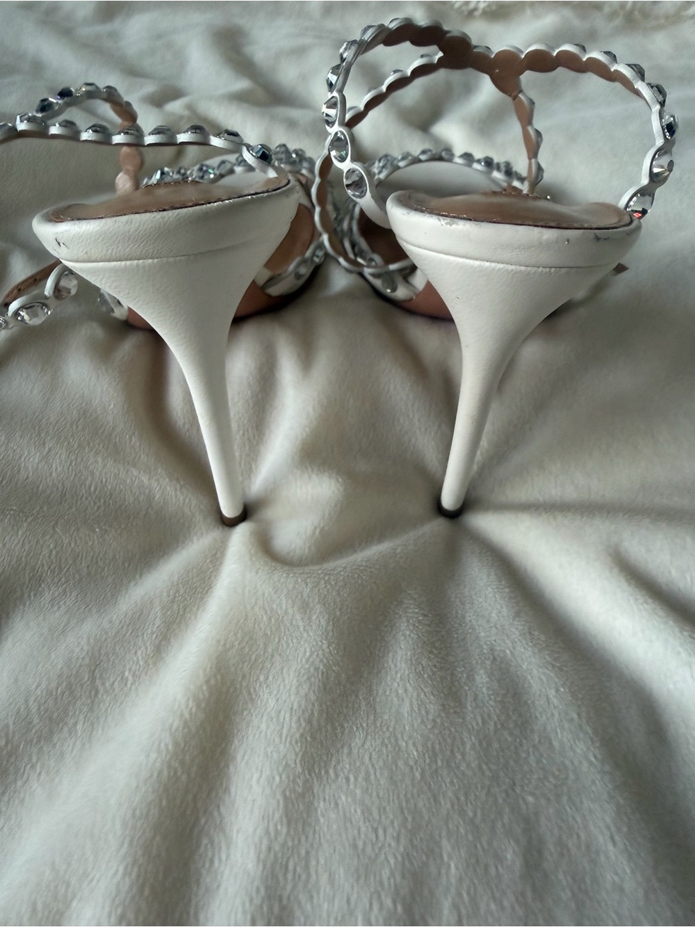 Aquazzura White Crystal-Embellished Strappy Heels - Picture 3 of 14